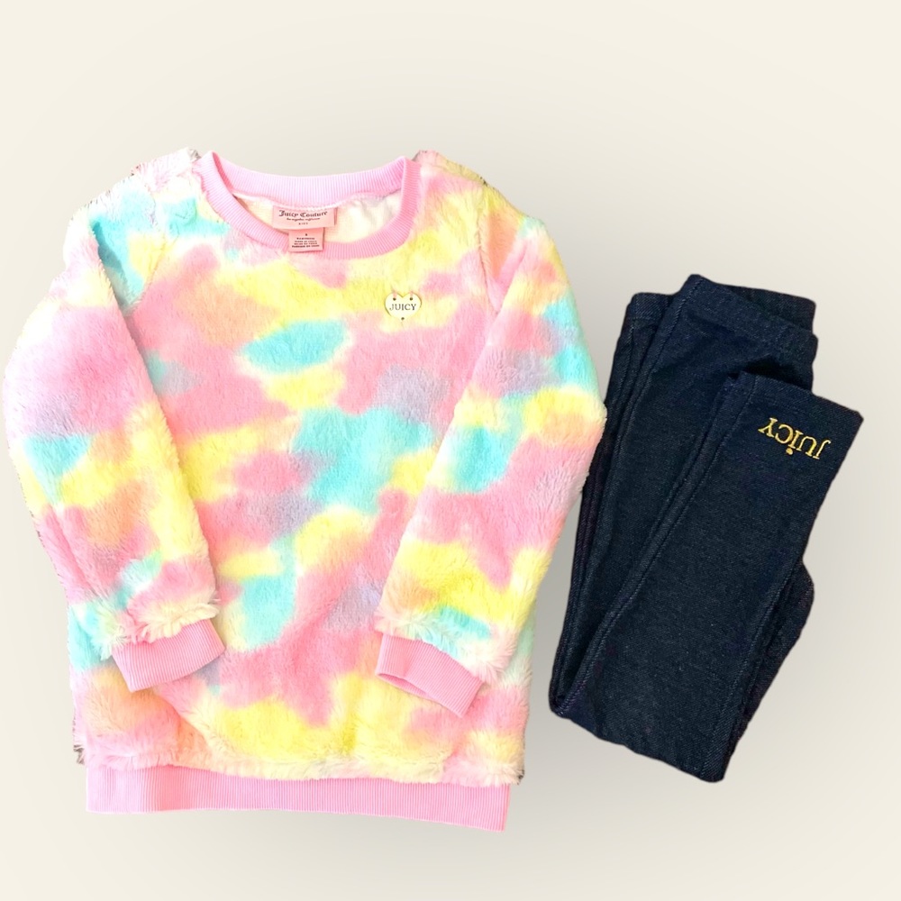 JUICY COUTURE
Girl's 2-Piece Size 5 Tie-Dye Faux Fur Sweatshirt & Leggings Set